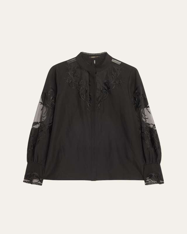 Angela Embroidered Sheer-Inset Blous